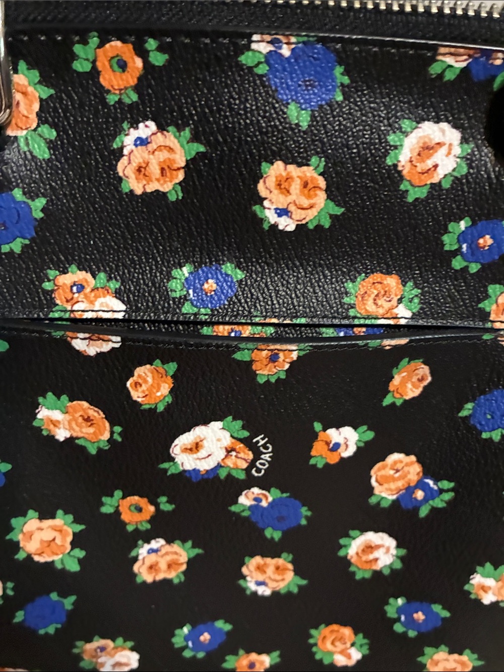 Coach Tea Rose Black Floral Dome Satchel — Orange, Blue & White Flowers - Picture 8 of 16
